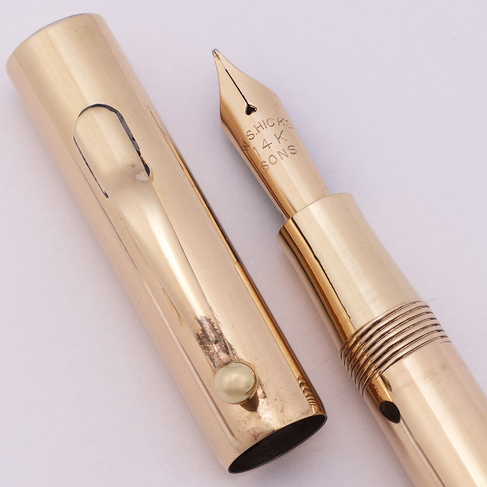 W. S. Hicks Combo Pen - Smooth Vermeil, Bulb Filler, Fine 14k Nib